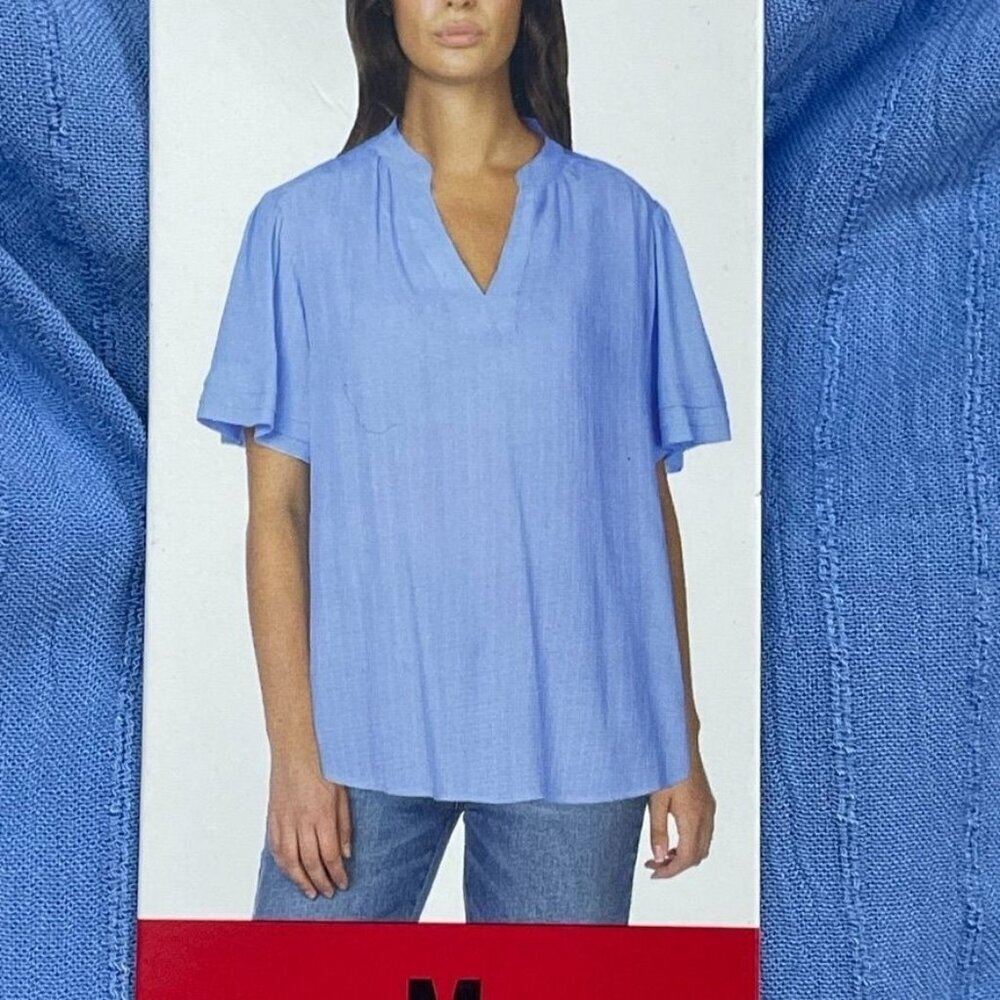 💥   Well Worn Womens Blue V-Neck Short Sleeve Blouse Size M d0852